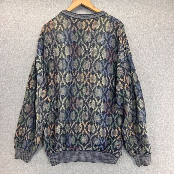 Men's St. Croix Size XL Gray Multi-Color Geometric Knit Sweater Grandpa Crewneck - Picture 5 of 9